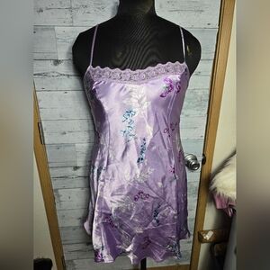 Vintage Private Luxuries Purple Floral Satin Slip Dress Size Small